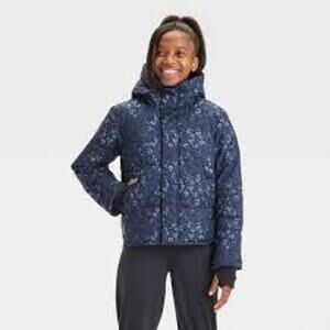 All In Motion NWT Girls' Blue Floral Printed Puffer Jacket Size L (10/12)